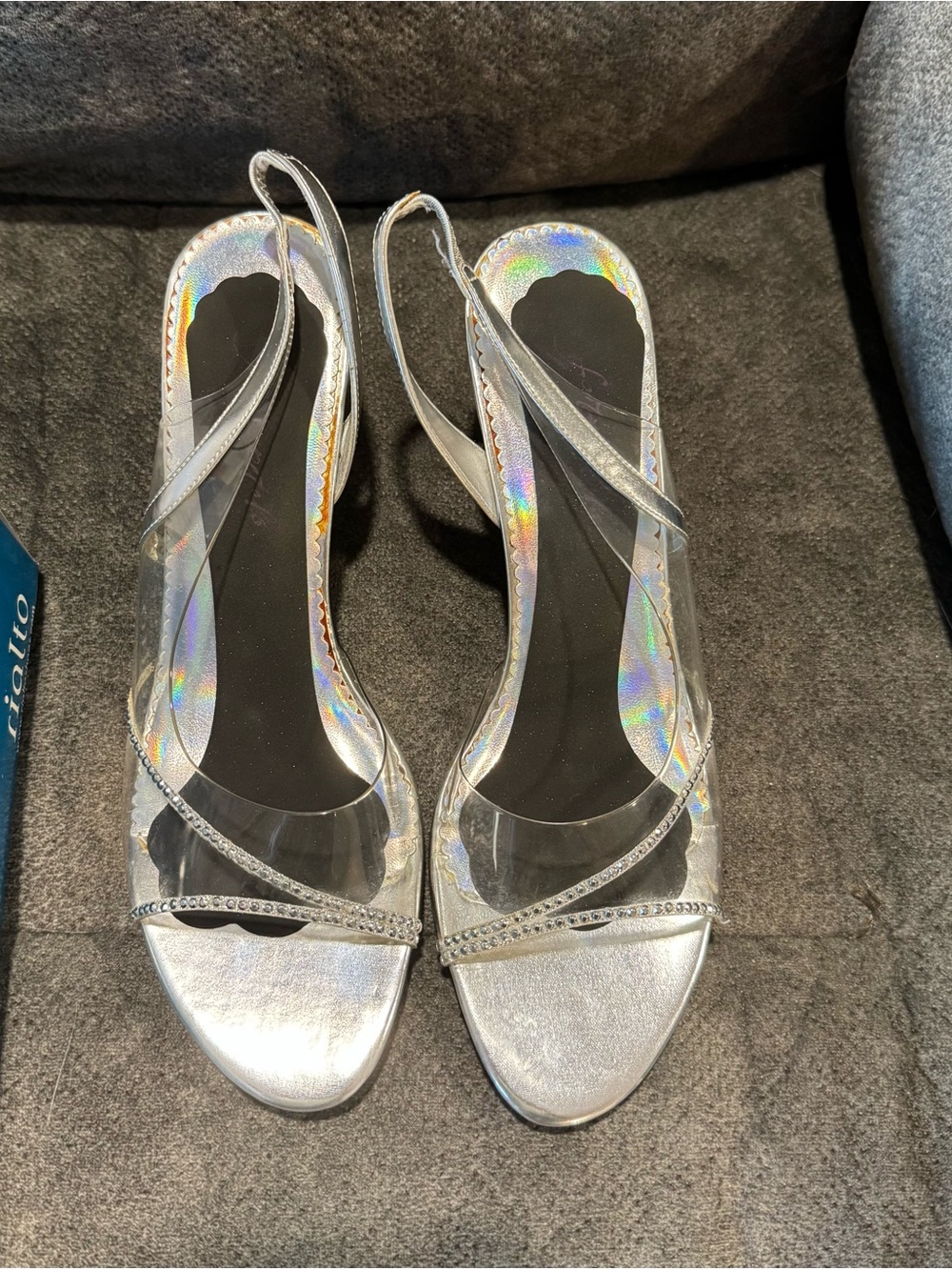 Rialto Iridescent Silver Slingback Sandals with Clear Straps